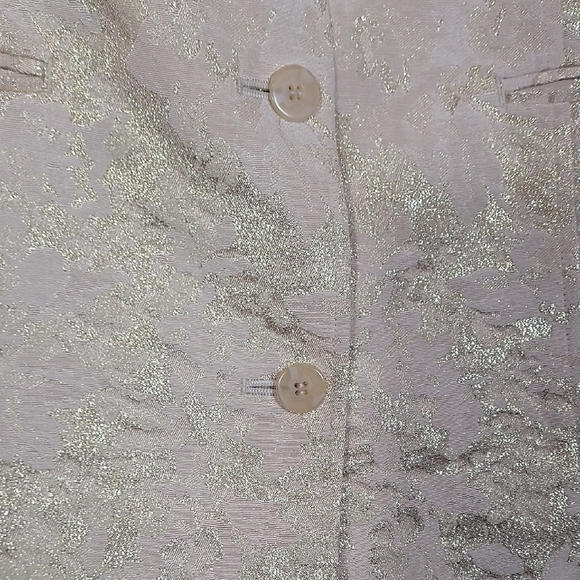 Chicos Brocade Button Up Pea Coat Jacket Size Large Gold Metallic Long Classic - Picture 5 of 11
